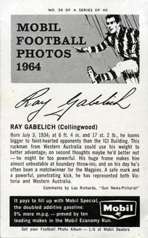 1964 Mobil Football Photos VFL #38 Ray Gabelich Back